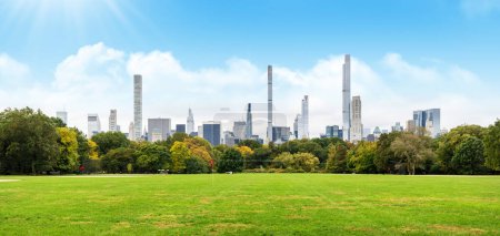 Foto de Rascacielos de Manhattan y prado de Central Park - Imagen libre de derechos