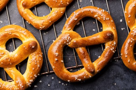 Photo for Freshly baked homemade pretzels. Flat lay - Royalty Free Image
