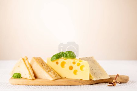 Photo for Various cheese on board. With copy space - Royalty Free Image