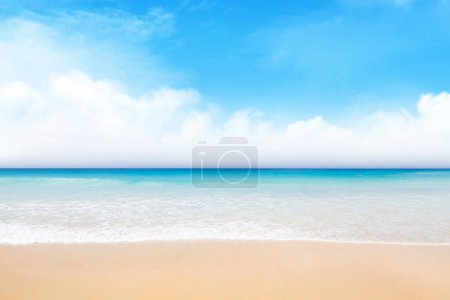 Photo for Sea, sand beach and sunny sky landscape. Travel vacation seascape - Royalty Free Image