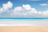 Sea, sand beach and sunny sky landscape. Travel vacation seascape Mouse Pad 634458744