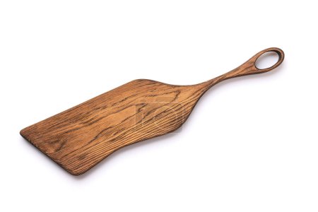 Foto de Wooden cutting board. Isolated on white background. Flat lay top view - Imagen libre de derechos