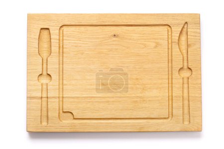 Photo for Wooden cutting board. Isolated on white background. Flat lay top view - Royalty Free Image