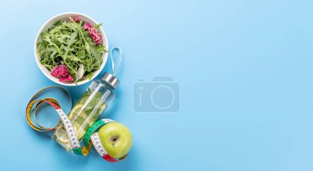 Photo for Healthy lifestyle, sport and diet concept. Healthy food. Flat lay with space for your text - Royalty Free Image