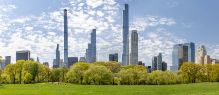Photo for Central Park green meadow and skyscrapers of New York City - Royalty Free Image