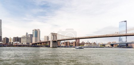 Photo for New York City skyline and Brooklyn bridge. Manhattan Skyscrapers panorama from Brooklyn - Royalty Free Image