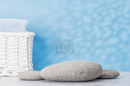 Photo for A visually appealing backdrop with smooth sea pebbles and ample copy space, perfect podium for showcasing your product - Royalty Free Image