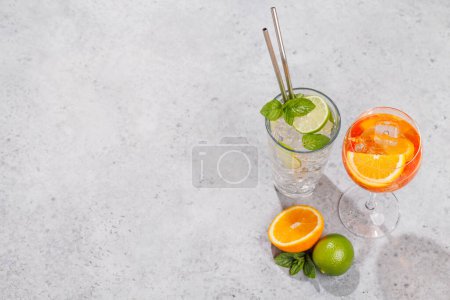 Photo for Refreshing cocktails on a sunny day, the perfect summer vacation. View from above with space for your text - Royalty Free Image