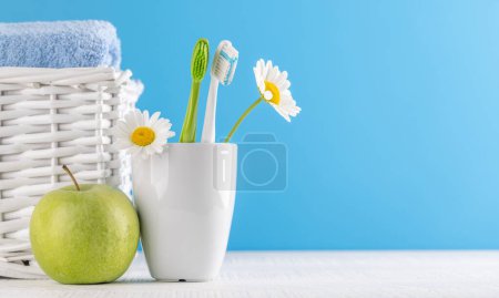 Photo for A clean and refreshing image featuring toiletry toothbrushes, promoting oral hygiene and a bright smile - Royalty Free Image