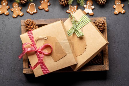 Photo for Christmas gift boxes. Flat lay - Royalty Free Image
