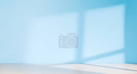 Foto de Mesa de madera y pared soleada, plantilla de fondo de maqueta de producto - Imagen libre de derechos