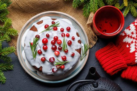 Photo for Delicious Christmas cake, a festive holiday treat. Flat lay - Royalty Free Image