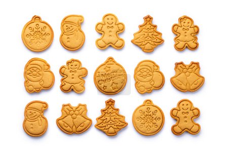 Photo for Diverse Christmas gingerbread cookies, festive sweetness. Isolated on white background - Royalty Free Image
