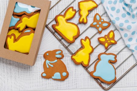 Photo for Easter sweetness: Adorable gingerbread cookies in festive shapes. Flat lay - Royalty Free Image