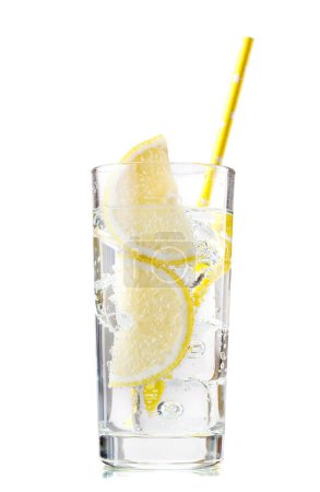 Photo for Gin tonic cocktail with ice in glass isolated on white background - Royalty Free Image
