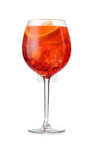 Aperol spritz cocktail with orange slice and ice isolated on white