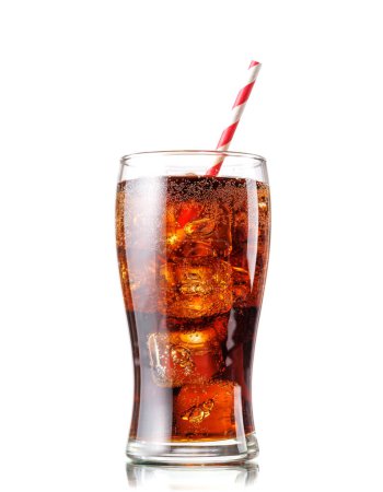 Cola with ice in glass isolated on white background