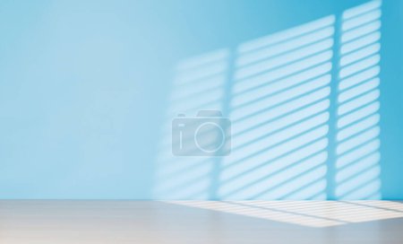 Foto de Mesa de madera y pared soleada, plantilla de fondo de maqueta de producto - Imagen libre de derechos