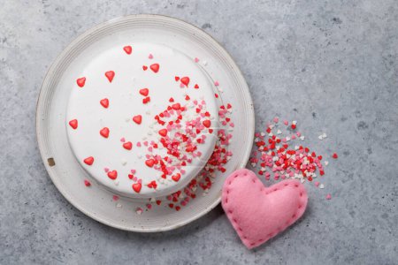 Photo for Cake with Heart Decor: Sweet Treat for Celebrations. Flat lay with copy space - Royalty Free Image