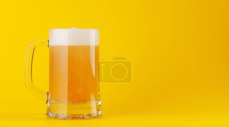 Beer mug. Over yellow background with copy space