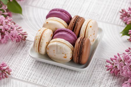 Photo for Colorful macaroons, arranged in a delightful display of vibrant hues and irresistible sweetness - Royalty Free Image