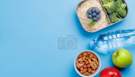 Foto de Concepto de comida saludable. Piso con espacio de copia - Imagen libre de derechos