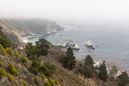 Un cautivador paisaje costero con el majestuoso océano a lo largo de la pintoresca autopista 1 en California