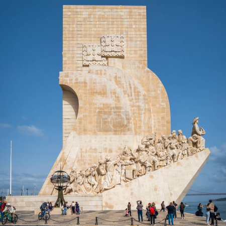 Photo for Lisbon, Portugal - March 26, 2022: Monument to the Discoveries in Lisbon, Portugal. Historic monument, popular Lisboa city landmark - Royalty Free Image