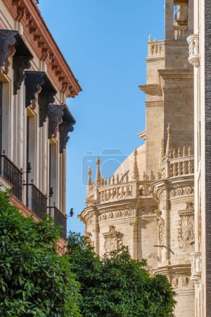 Photo for Seville Cathedral in Seville, Spain. Historic tower and traditional Andalusian architecture. - Royalty Free Image
