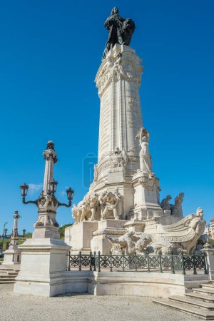 Photo for The Marquess of Pombal monument in Lisbon, Portugal. Sculptures of the monument close-up - Royalty Free Image