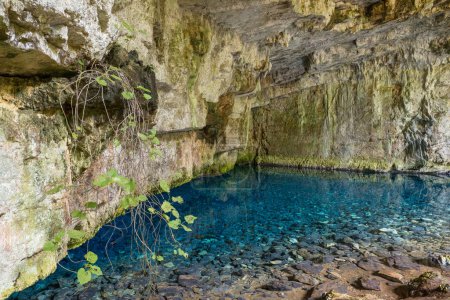 Zervati karstic cave in Sami village, Kefalonia, Ionian islands, Greece. Crystal clear spring water in limestone cave