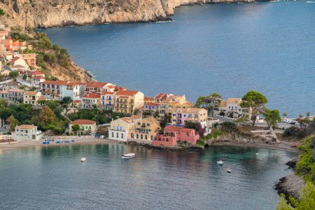 Photo for Picturesque Assos town on Kefalonia island, Ionian sea, Greece. Panorama view of the Greek summer resort Assos village, Cephalonia island. Beautiful sea coast of Greece. - Royalty Free Image