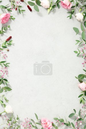 Photo for Frame made of spring flowers, flat lay copy space - Royalty Free Image