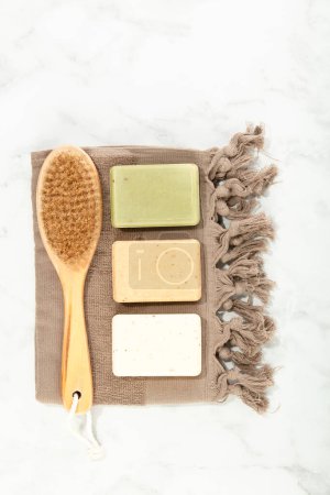 Photo for Sustainable lifestyle concept. Bars of natural handmade soap, top view - Royalty Free Image