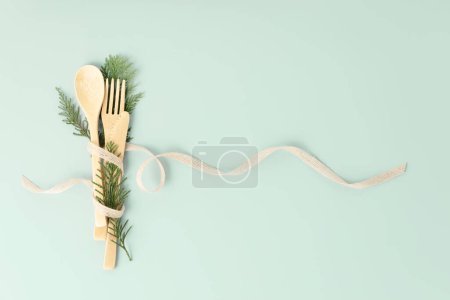 Photo for Zero waste Christmas concept, eco friendly decorations, flat lay, top view on paper background - Royalty Free Image