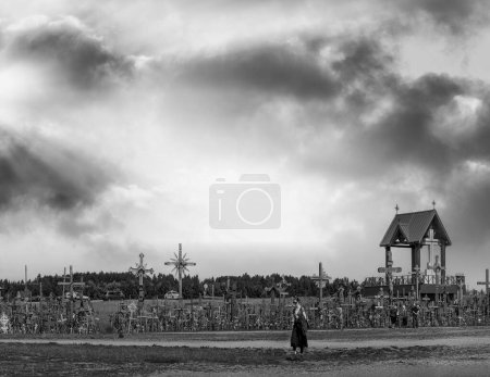 Photo for Panoramic view of Hill of Crosses at sunset in Siauliai, Lithuania - Royalty Free Image