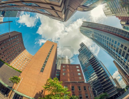 Photo for Fisheye view of city skyscrapers. - Royalty Free Image