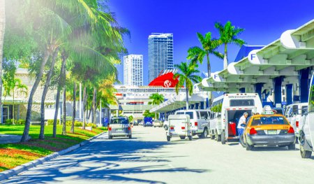 Photo for MIAMI, FL - FEBRUARY 2016: Entrance to Cruise Ships in Miami Port. - Royalty Free Image
