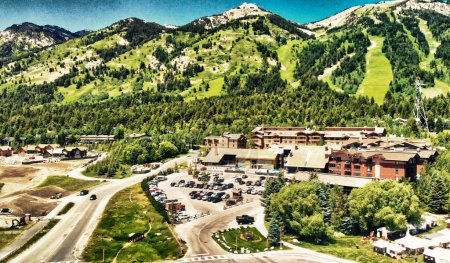 Photo for Amazing panoramic aerial view of Teton Village near Jackson Hole in summertime, WY, USA. - Royalty Free Image