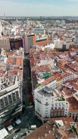 Photo for Madrid, Spain - October 29, 2022: Aerial view of city landmarks and buildings on a sunny autumn day. - Royalty Free Image