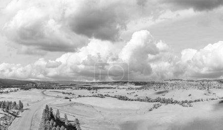 Photo for Aerial view of Devils Tower surrounding countryside in summer season, Wyoming. - Royalty Free Image