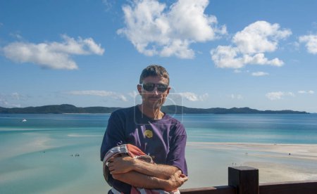 Photo for Portrait of a happy caucasian man visiting Queensland coastline, Australia. - Royalty Free Image