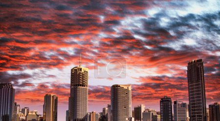 Photo for Brisbane, Australia. City skyline from Story Bridge over Brisbane River at sunset. - Royalty Free Image