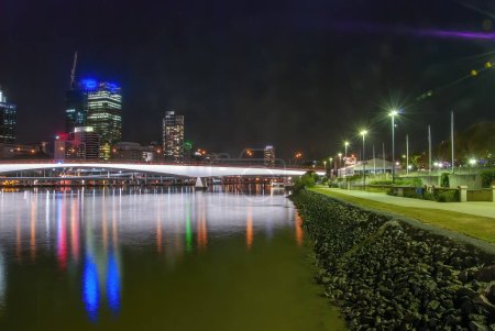 Photo for Brisbane night city view with skyscrapers reflections on city river - Australia. - Royalty Free Image
