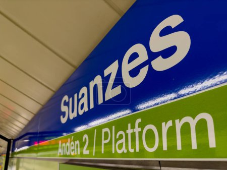Photo for Suanzes Subway Station Platform sign in Madrid, Spain. - Royalty Free Image