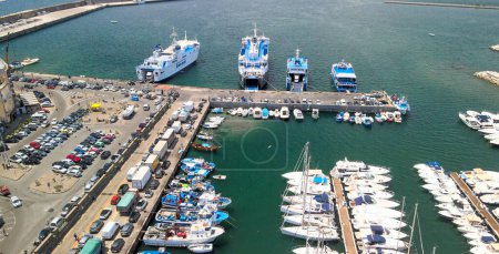 Photo for Amazing aerial view of beautiful port of Pozzuoli in summer season, Italy. Drone viewpoint. - Royalty Free Image