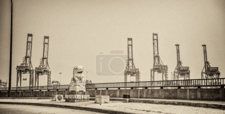 Photo for Industrial constructions and cranes in Vancouver Harbour - Royalty Free Image