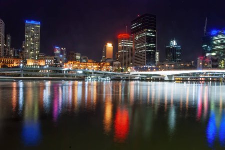 Photo for Brisbane night city view with skyscrapers reflections on city river - Australia. - Royalty Free Image