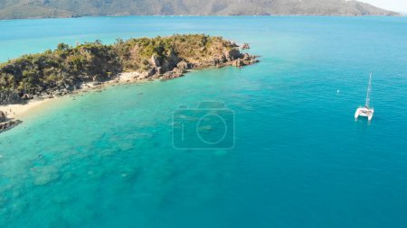 Whitsunday Islands Park, Queensland, Australia. Aerial view of beautiful sea from a drone.