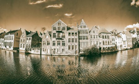 Photo for View of Graslei quay and Leie river in the historic city center in Gent, Belgium. Architecture and landmark of Ghent in spring season - Royalty Free Image